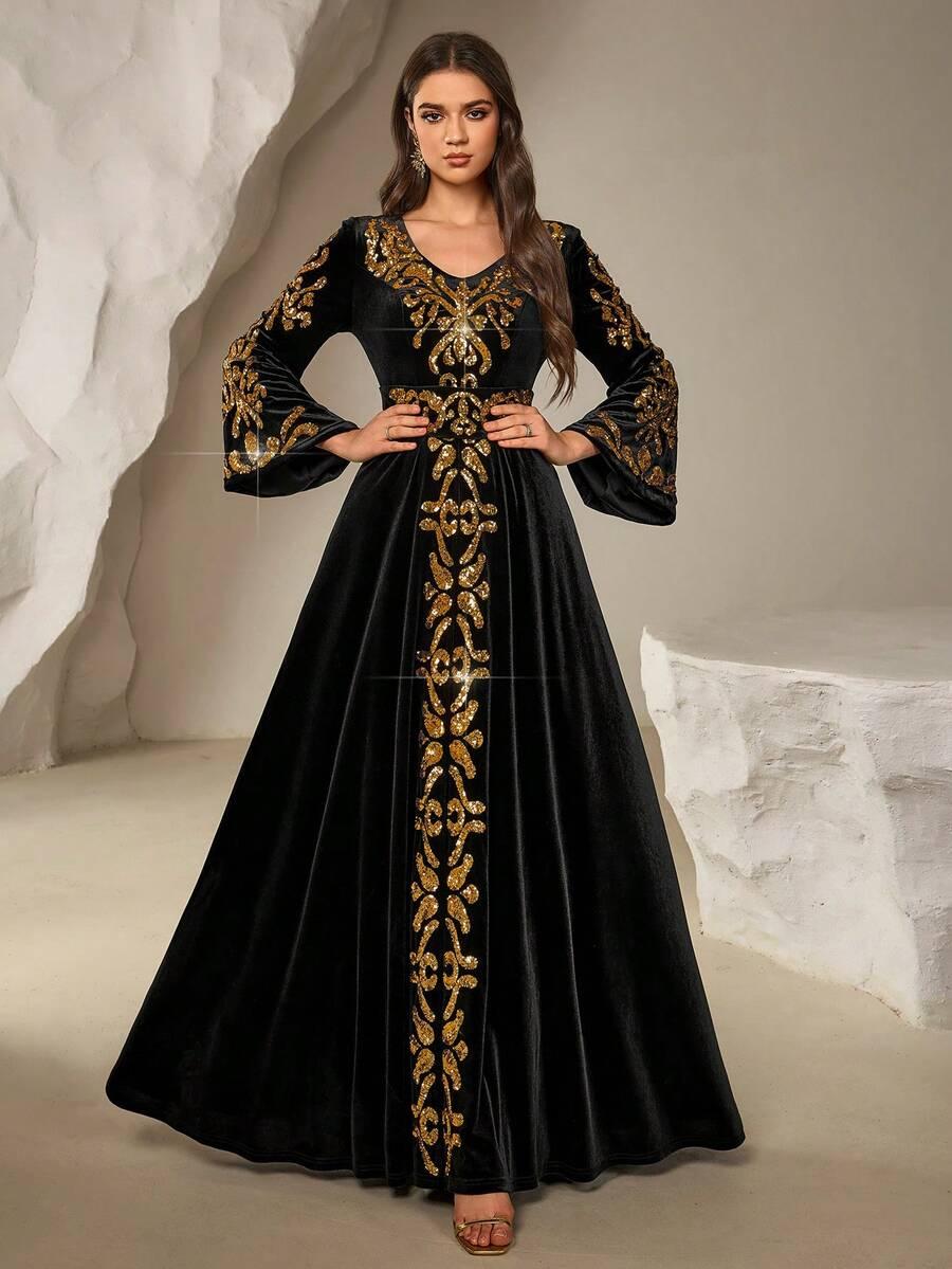 ROZKLOSZOWANA MAXI SUKIENKA V-NECK 