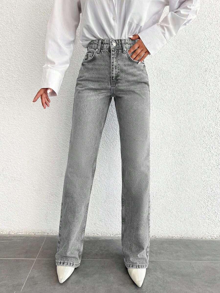 szare spodnie jeans prosta nogawka