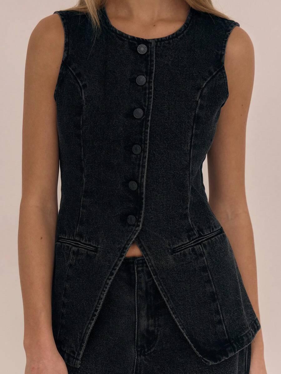 CZARNA KAMIZELKA JEANS 