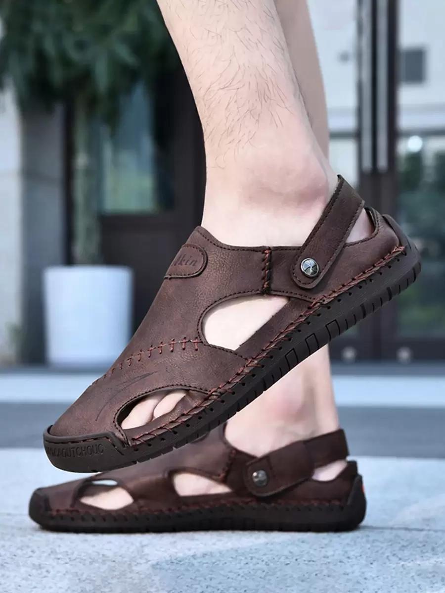 brązowe sandały imitacja skóry