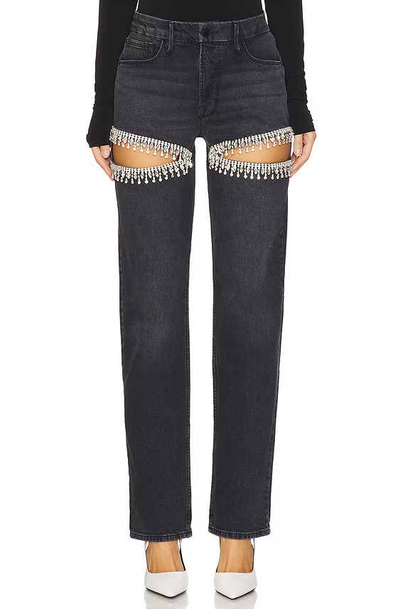 proste spodnie jeans wycięcia zdobienia połysk