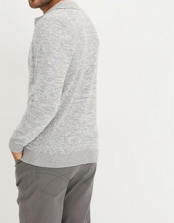 SWETER MĘSKI SIWY MELANŻ PÓŁGOLF BAWEŁNA REGULAR