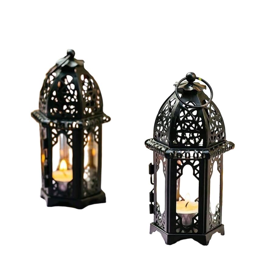 czarny lampion na świeczkę 2-pack