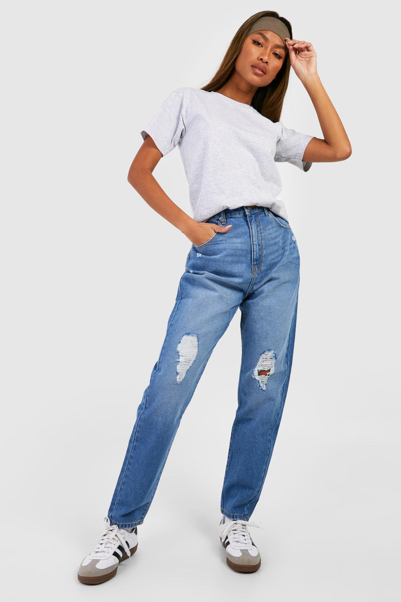 MOMJEANS DŻINSY Z WYSOKIM STANEM PRZETARCIA