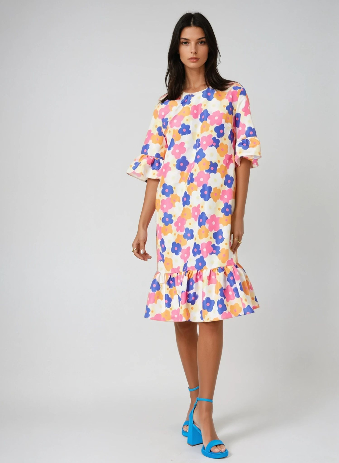sukienka falbana print kwiaty