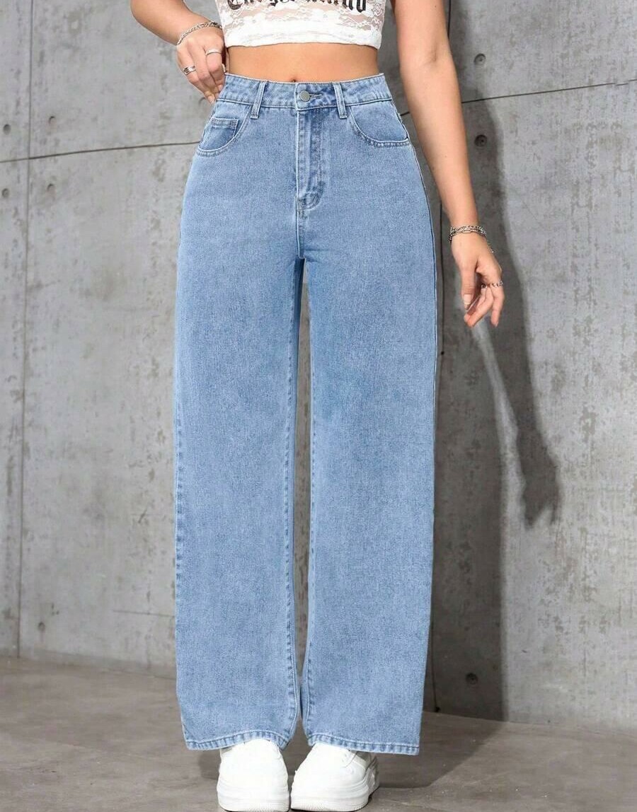 NIEBIESKIE SPODNIE JEANS WYSOKI STAN