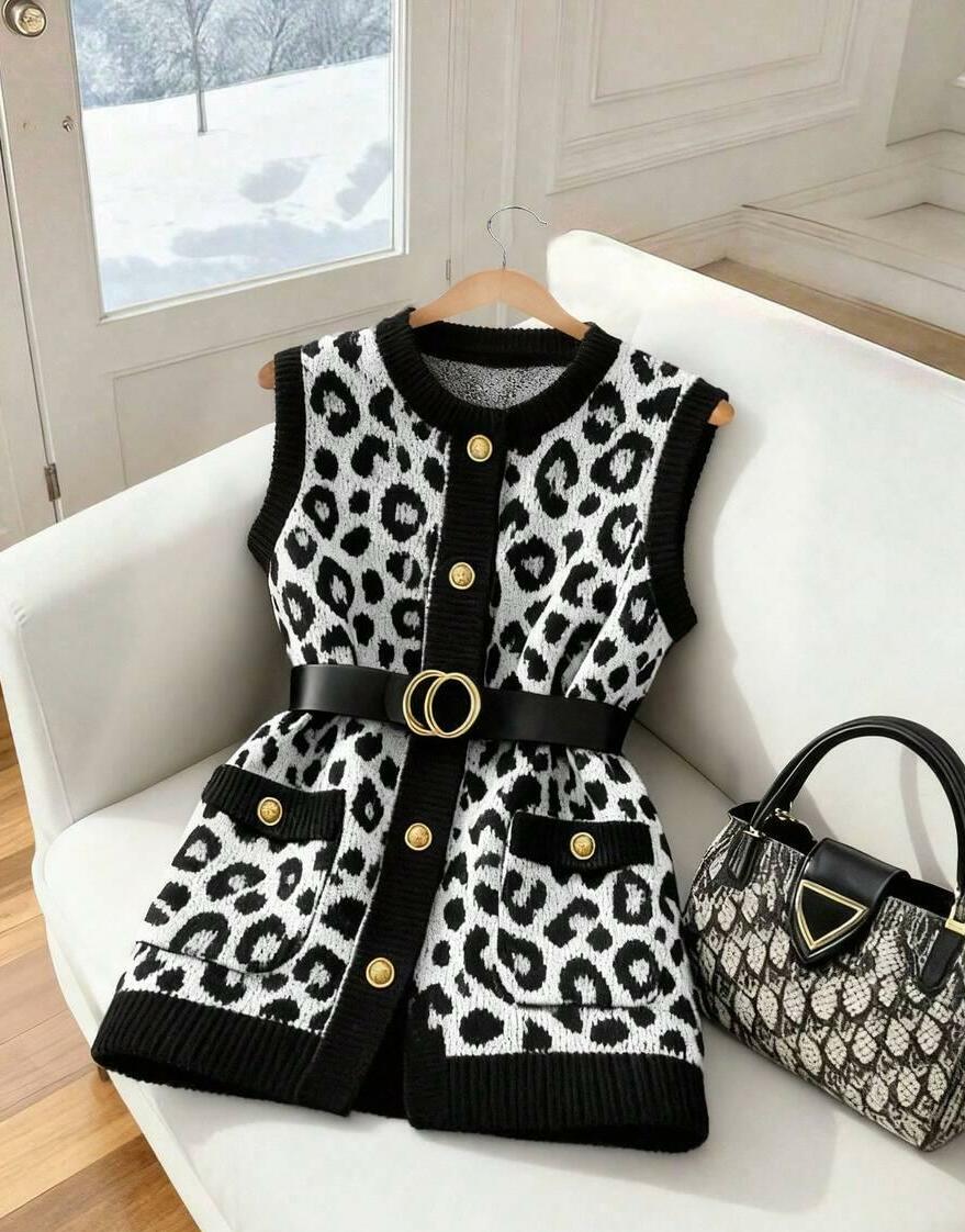 dzianinowa kamizelka animal print