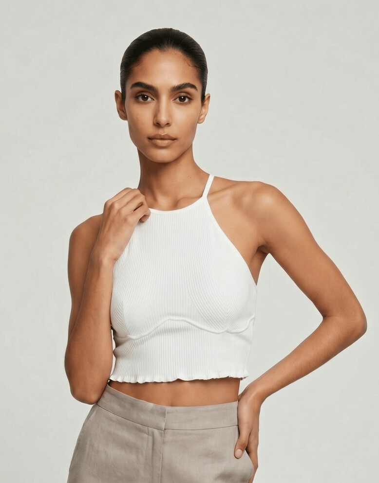biały crop top prążki