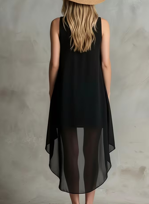 asymetryczna sukienka bez rękawów v neck guziki