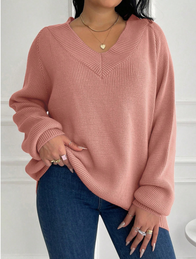 RÓŻOWY SWETER V-NECK