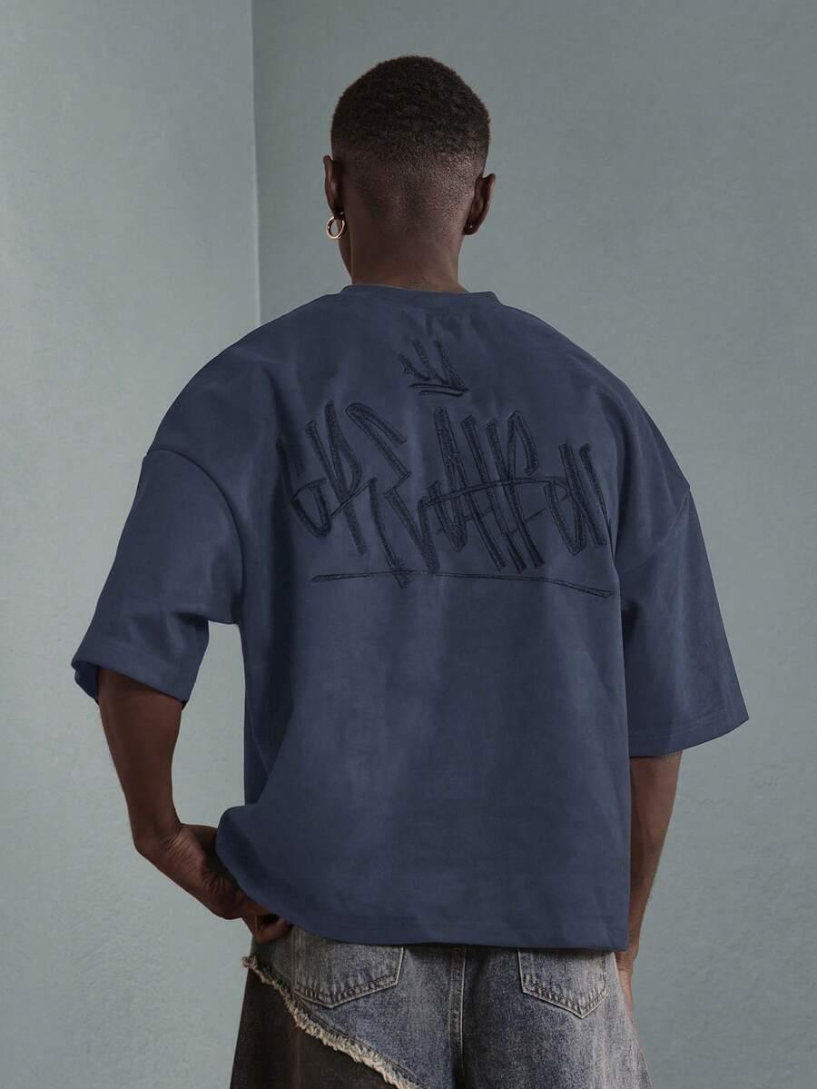 NIEBIESKI T-SHIRT NAPIS