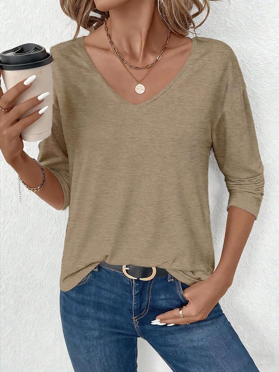 BEŻOWA BLUZKA V-NECK