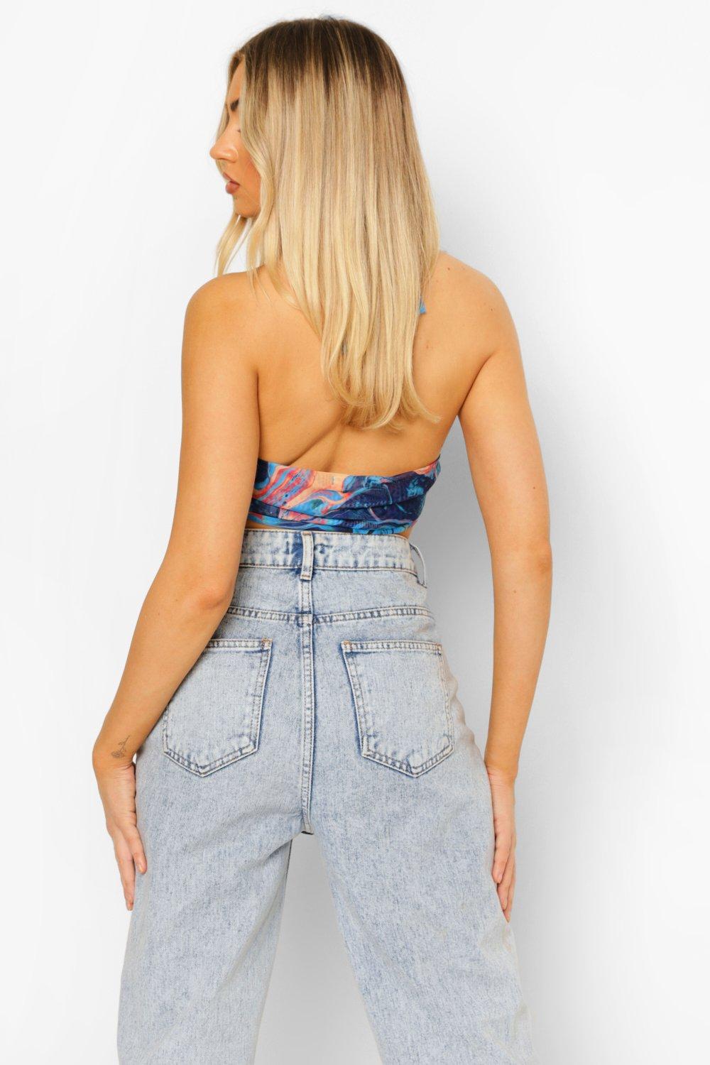  crop top wiązanie na szyi siateczka 