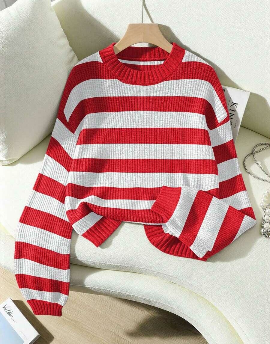sweter długi rękaw wzór paski