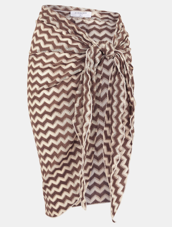 szydełkowa narzutka wiązanie print sarong kontrast
