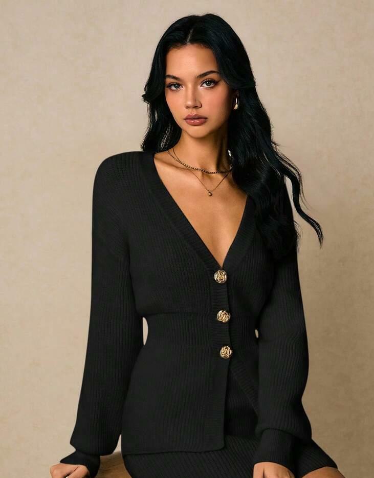 CZARNY DZIANINOWY sweter