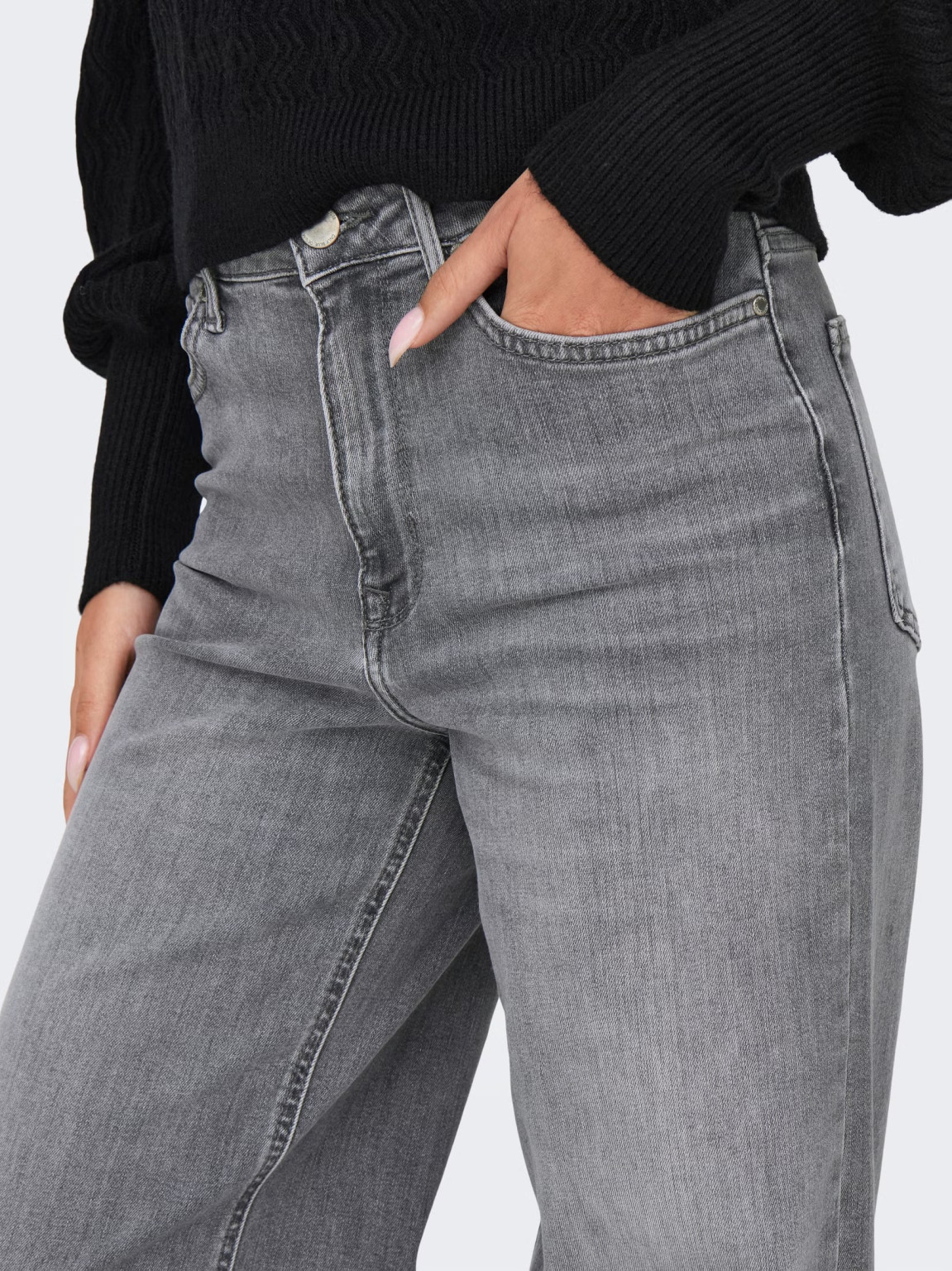 szare spodnie jeans wide leg