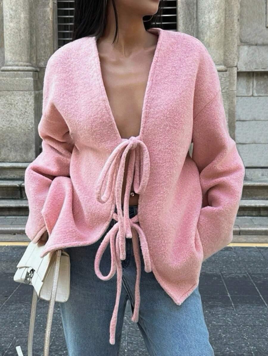 różowy sweter wiązanie