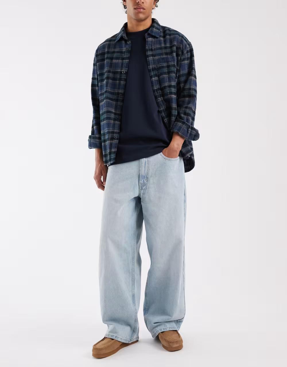 NIEBIESKIE SPODNIE BAGGY JEANS SZEROKIE NOGAWKI