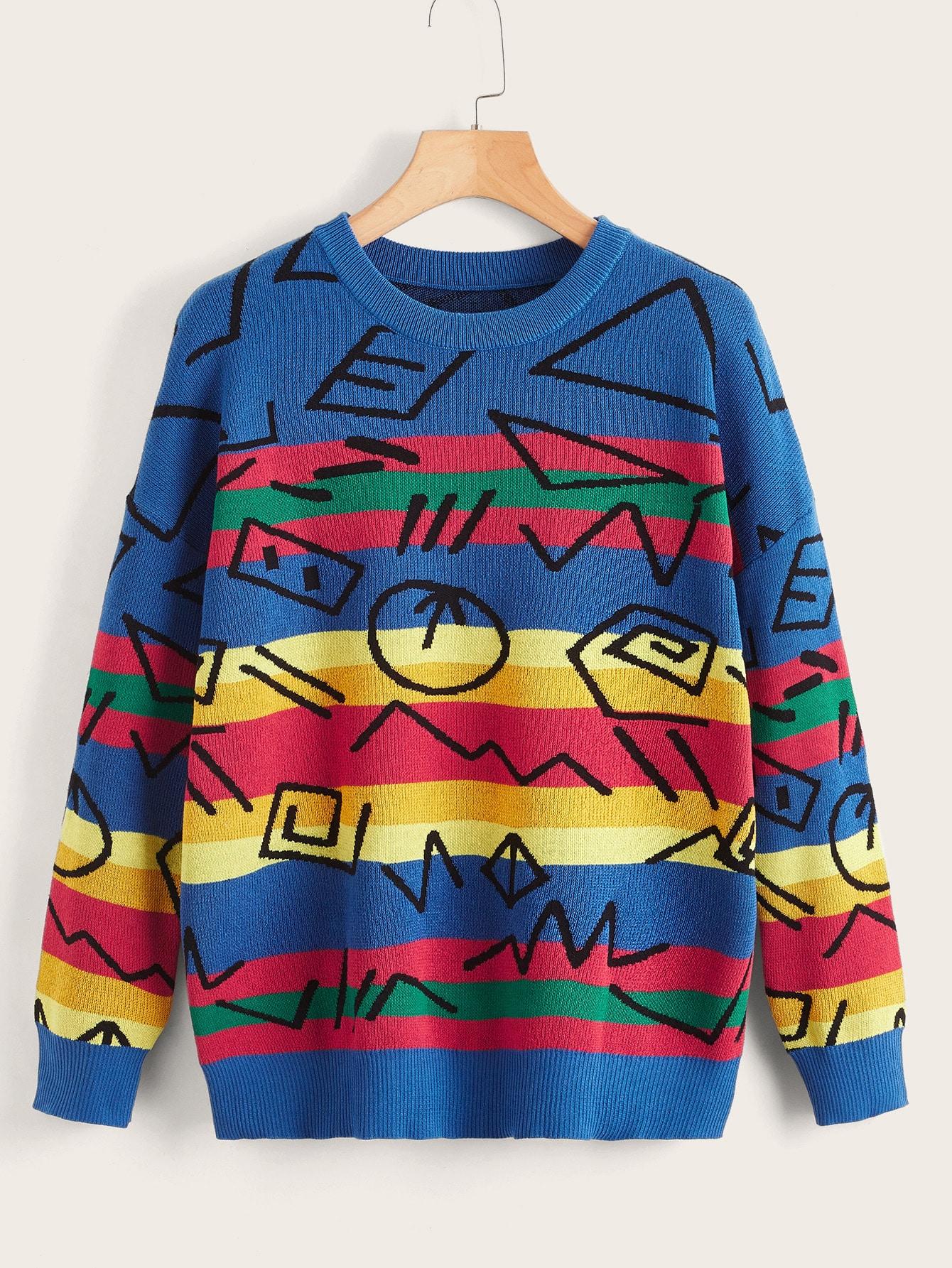 SWETER OKRĄGŁY DEKOLT WZÓR