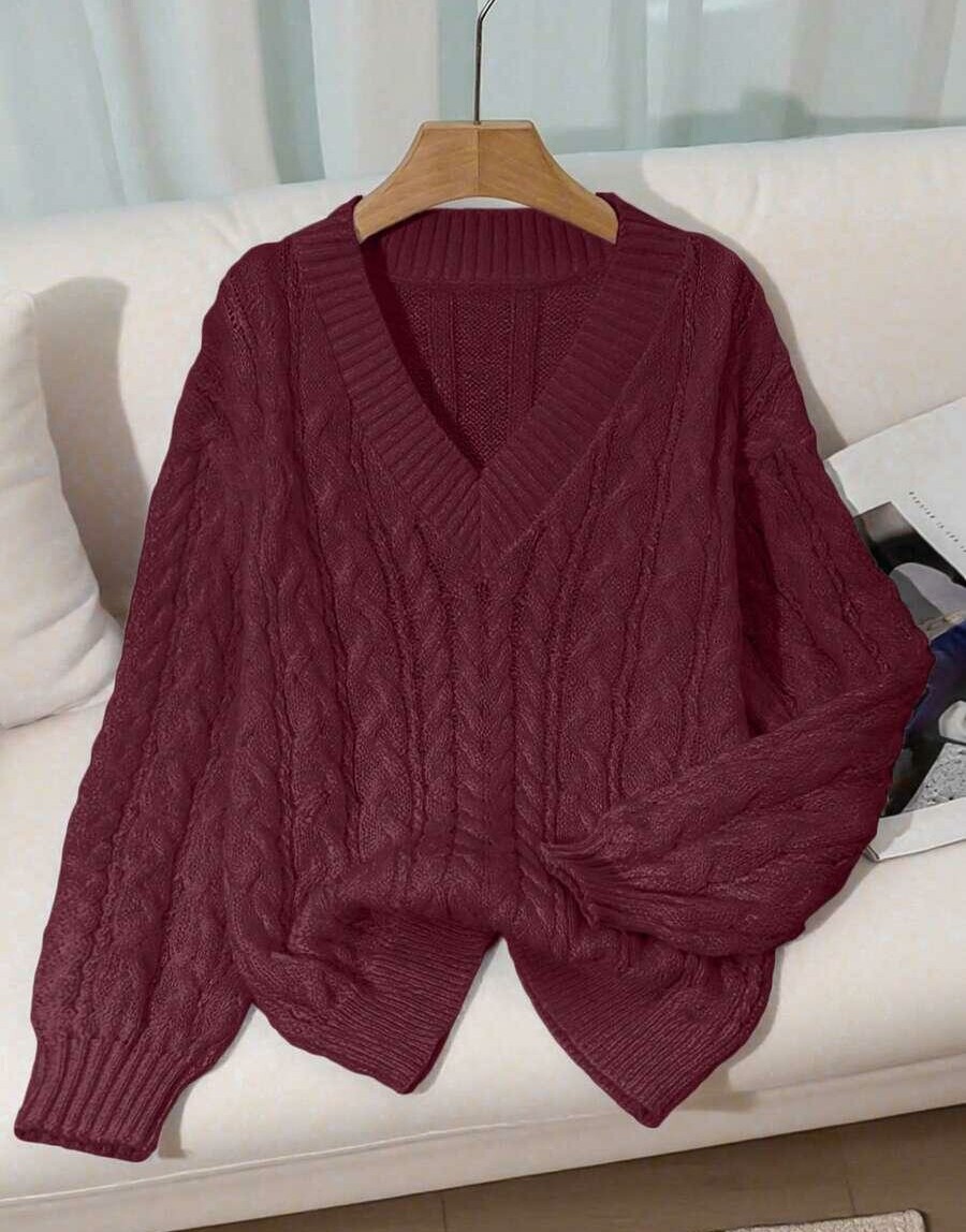 bordowy sweter v neck 