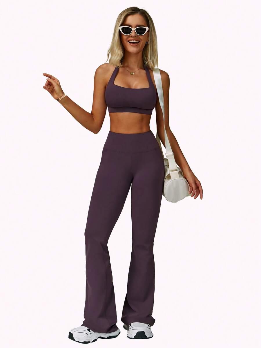 komplet sportowy top legginsy dzwony