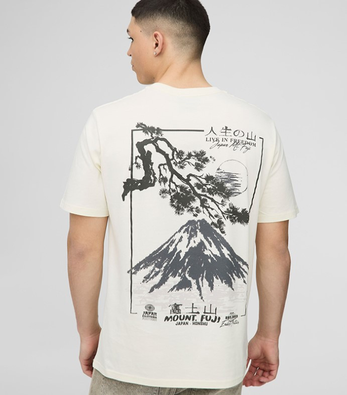 żółty t-shirt print okrągły dekolt 