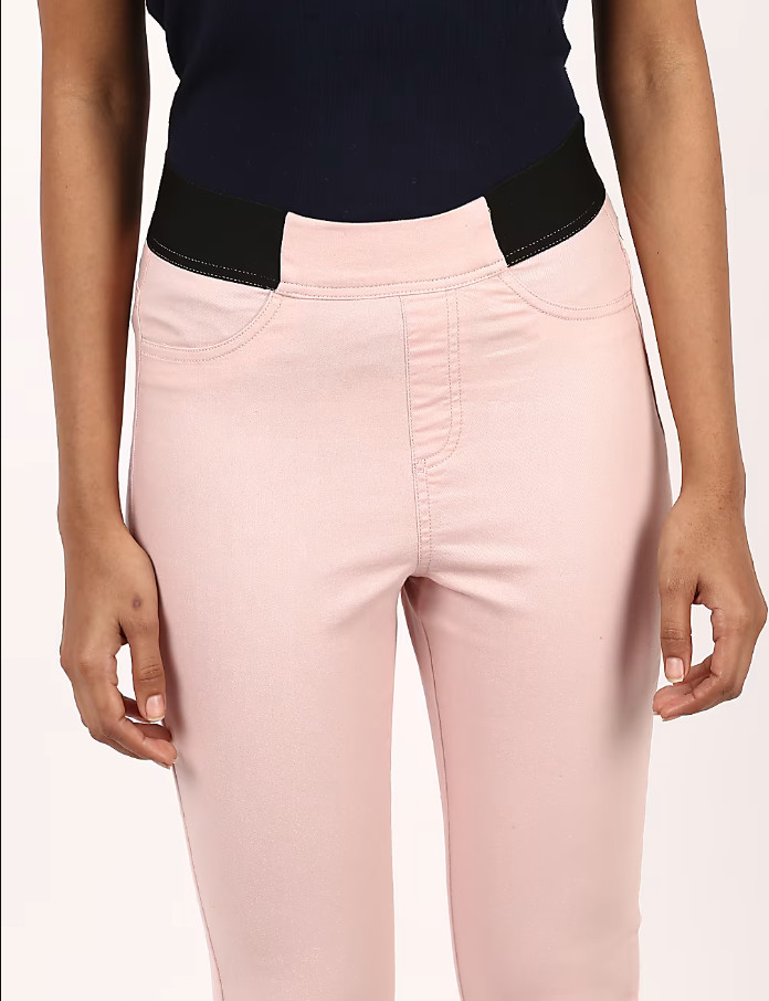 różowe spodnie legginsy T57-8364K-TB