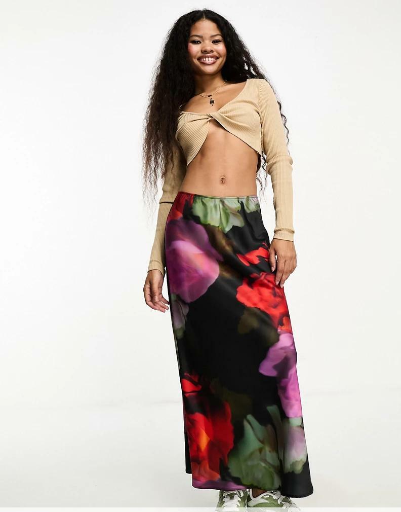 maxi spódnica satyna floral print