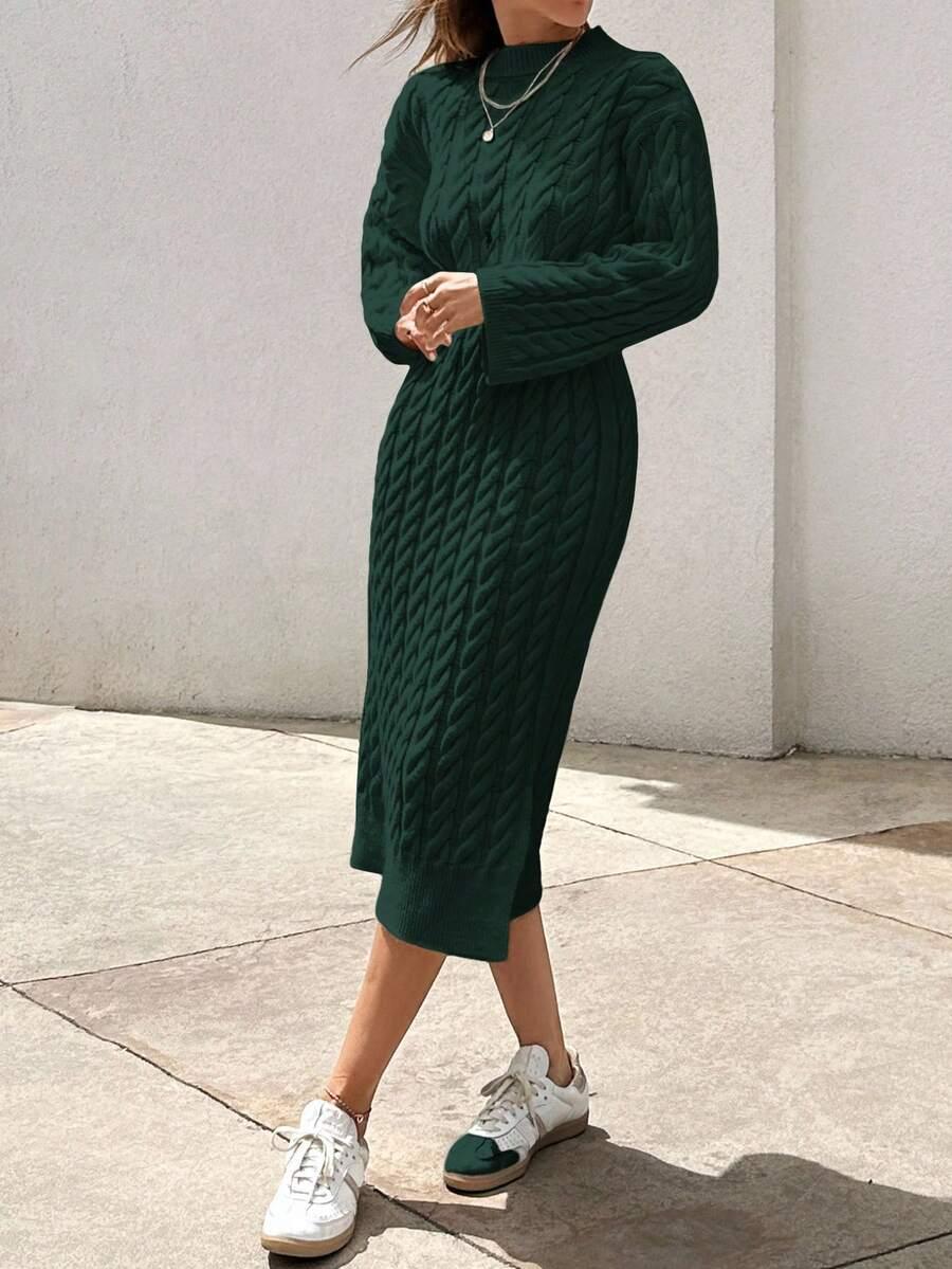 dzianinowa midi sukienka długi rękaw splot 