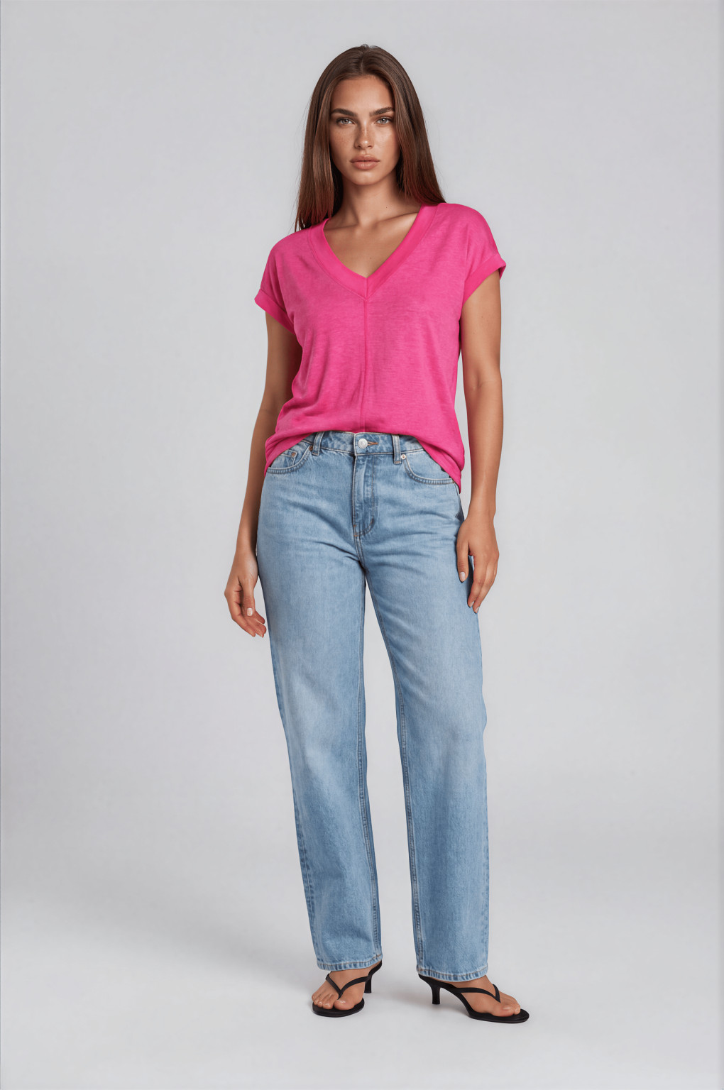 różowa bluzka v neck