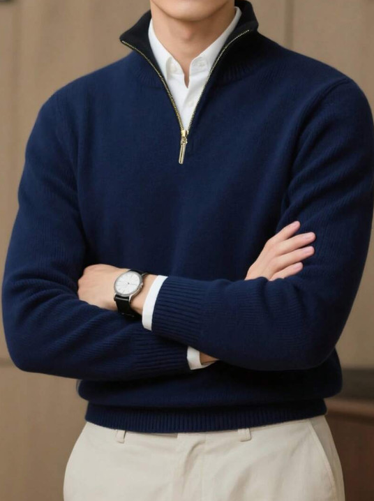 GRANATOWY DZIANINOWY SWETER