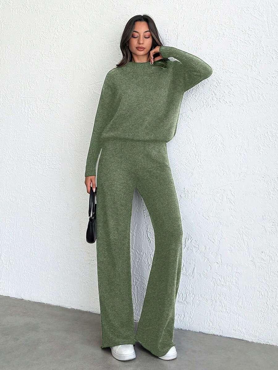 zielony komplet sweter spodnie 