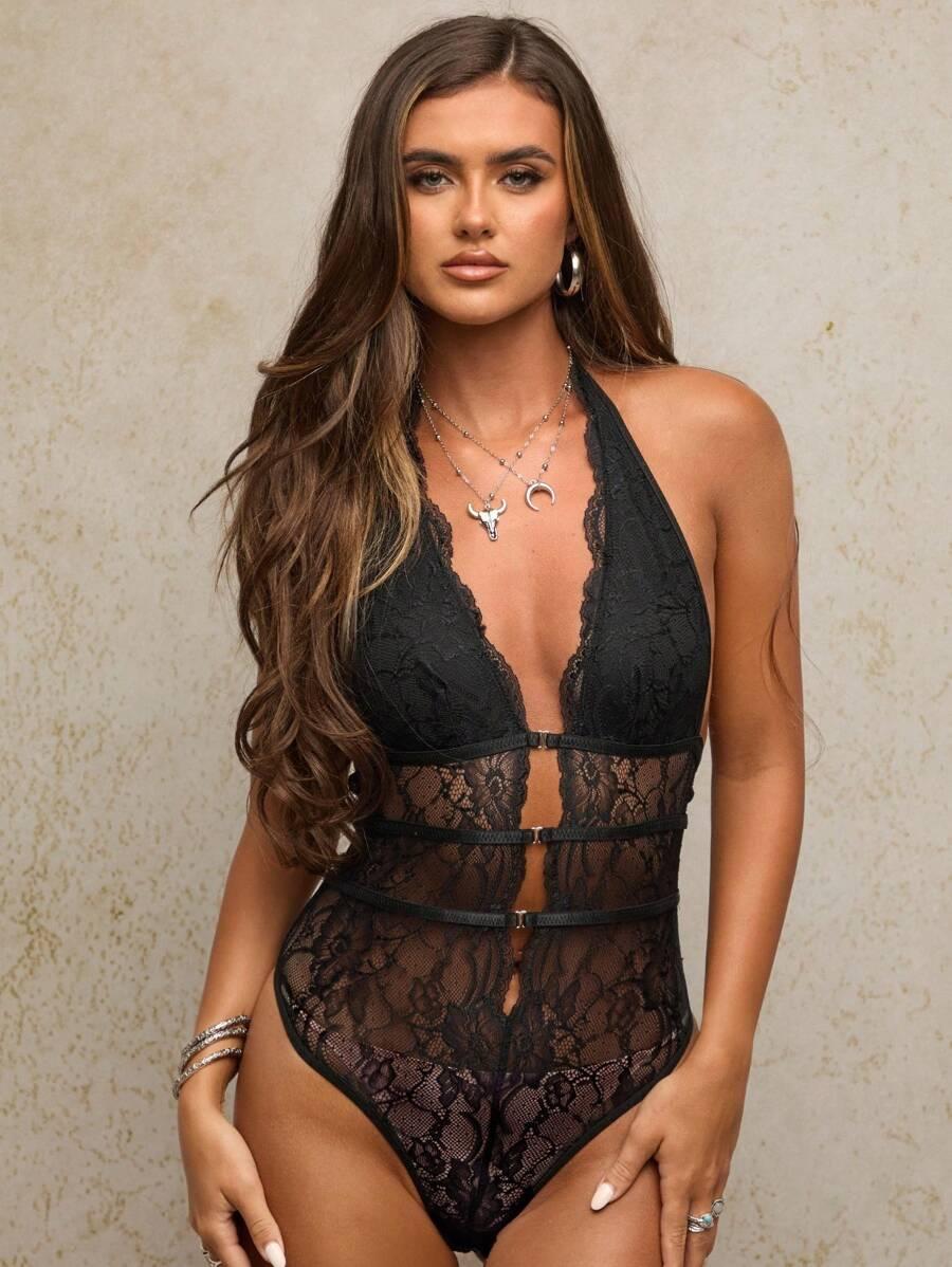 CZARNE KORONKOWE BODY 