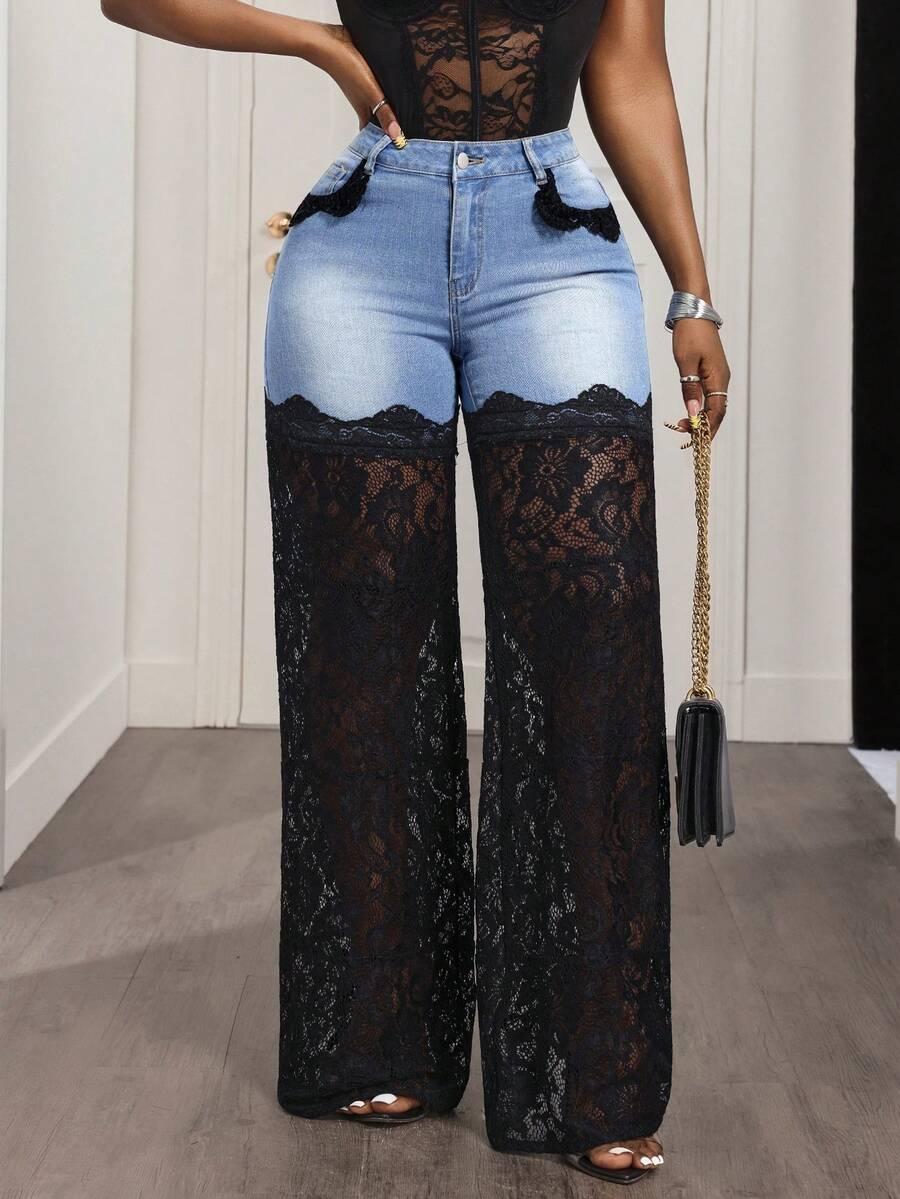 SPODNIE JEANS KORONKA