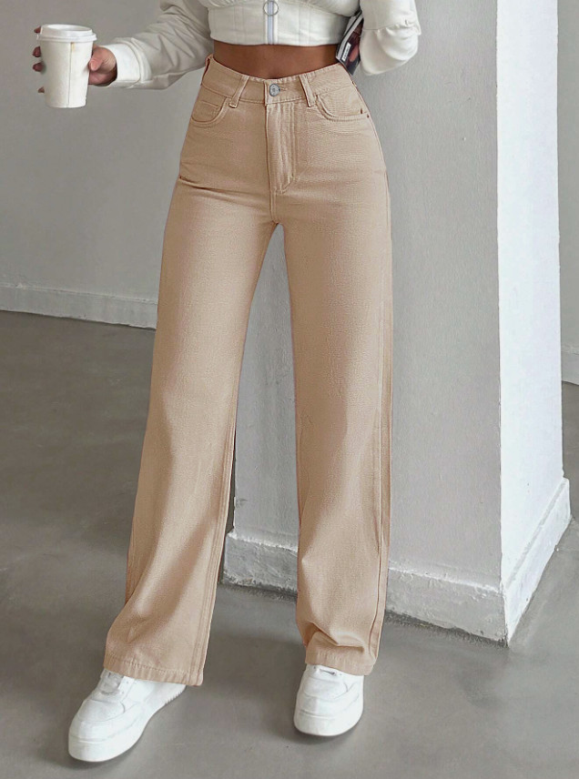 BEŻOWE SPODNIE JEANS KIESZENIE