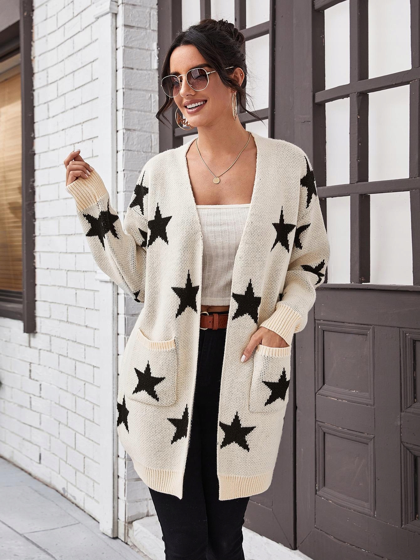 sweter kardigan wzór gwiazdy