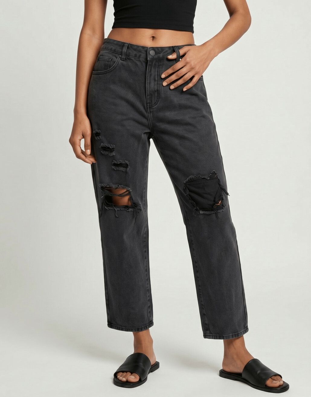 spodnie mom jeans dziury