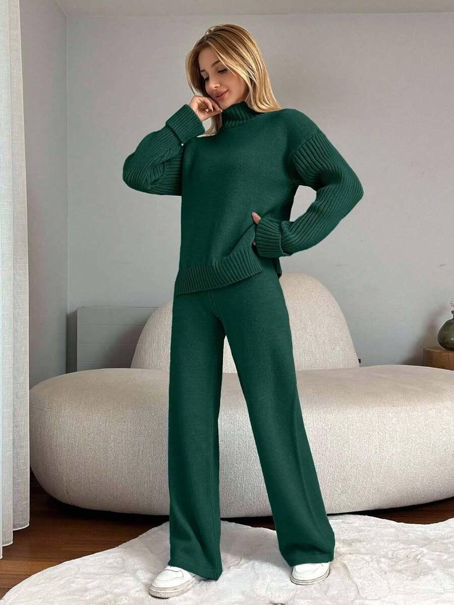 ZIELONY KOMPLET SWETER SPODNIE