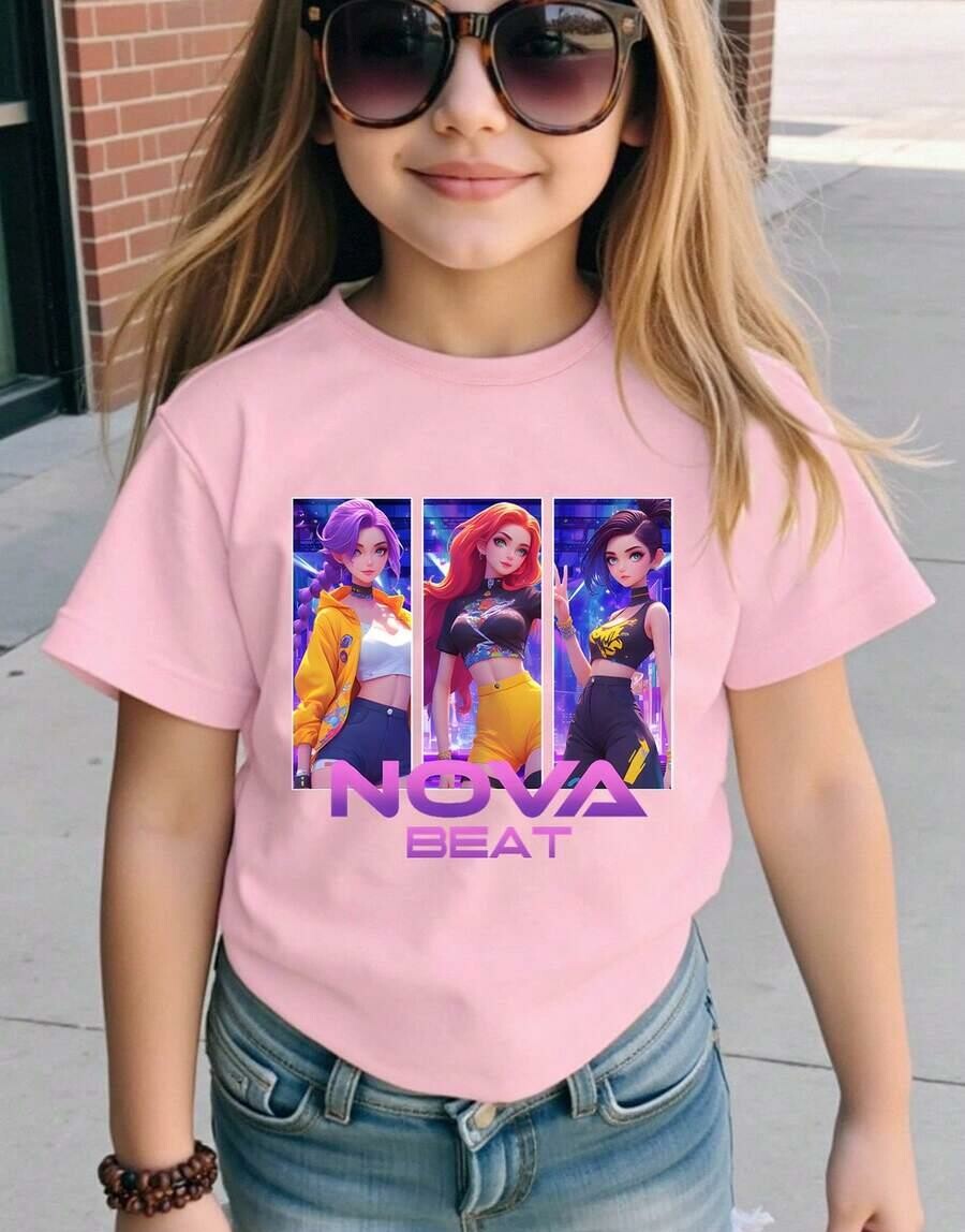 różowy t-shirt nadruk Nova beat