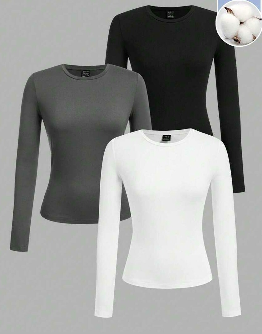 bluzka z długim rękawem basic 3-PACK