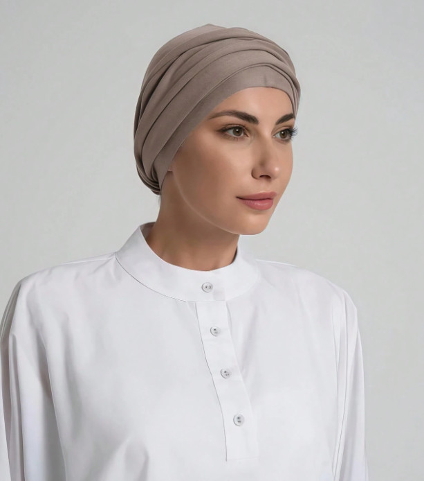 beżowy HIDŻAB TURBAN