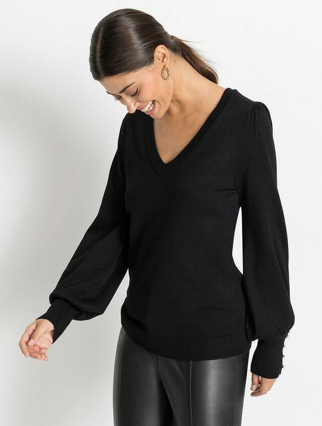 CZARNY DZIANINOWY SWETER GUZIKI 