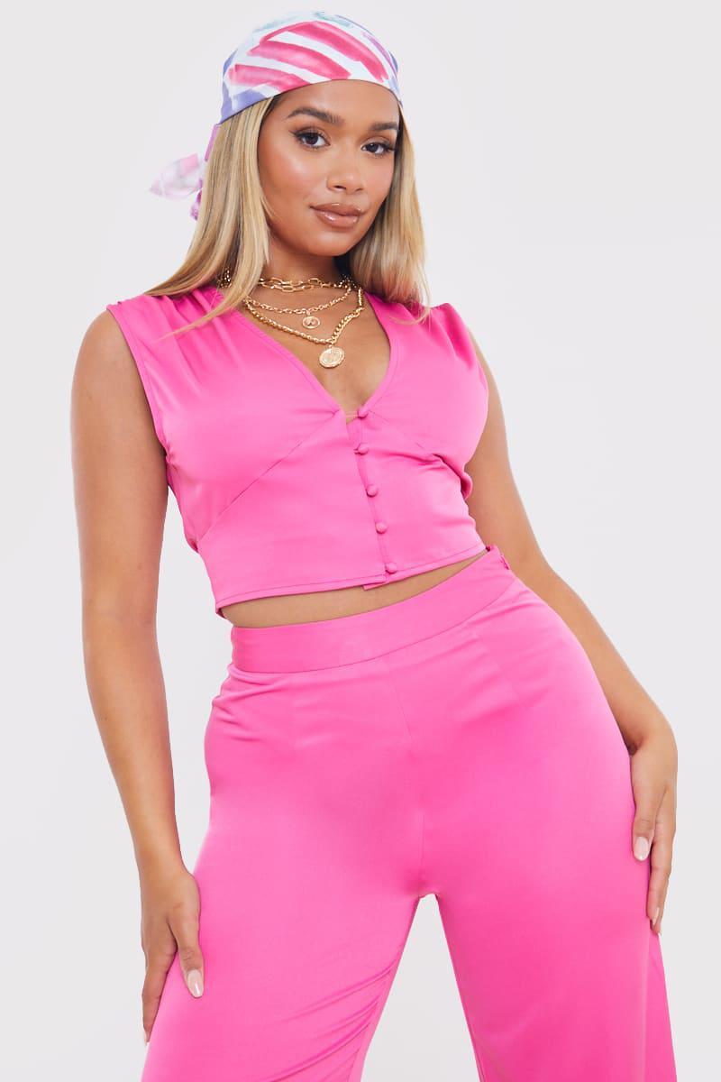 RÓŻOWY CROP TOP SATYNA