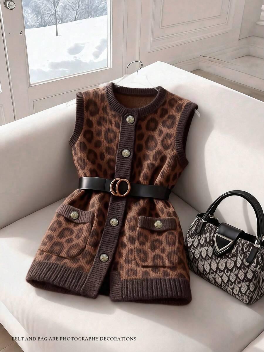 dzianinowa kamizelka animal print