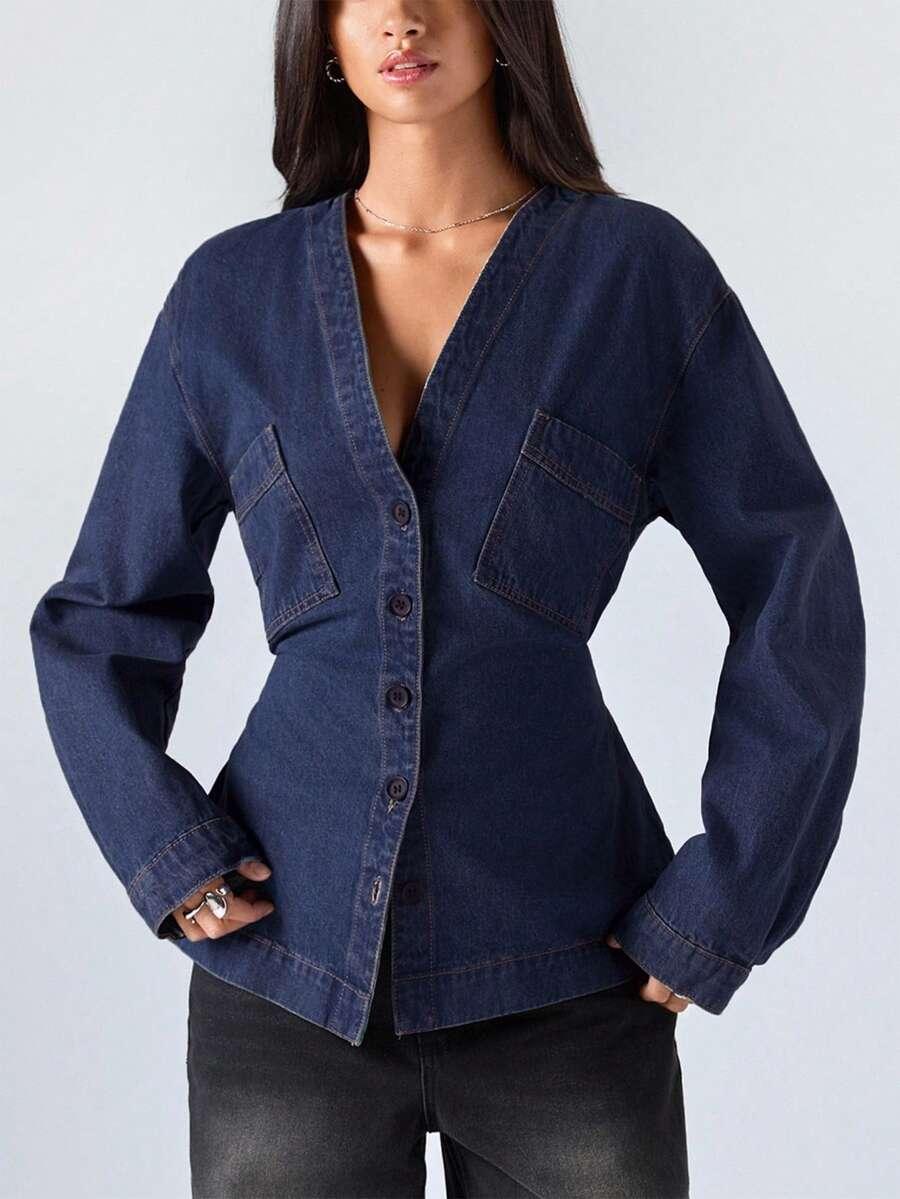 granatowa bluzka jeans