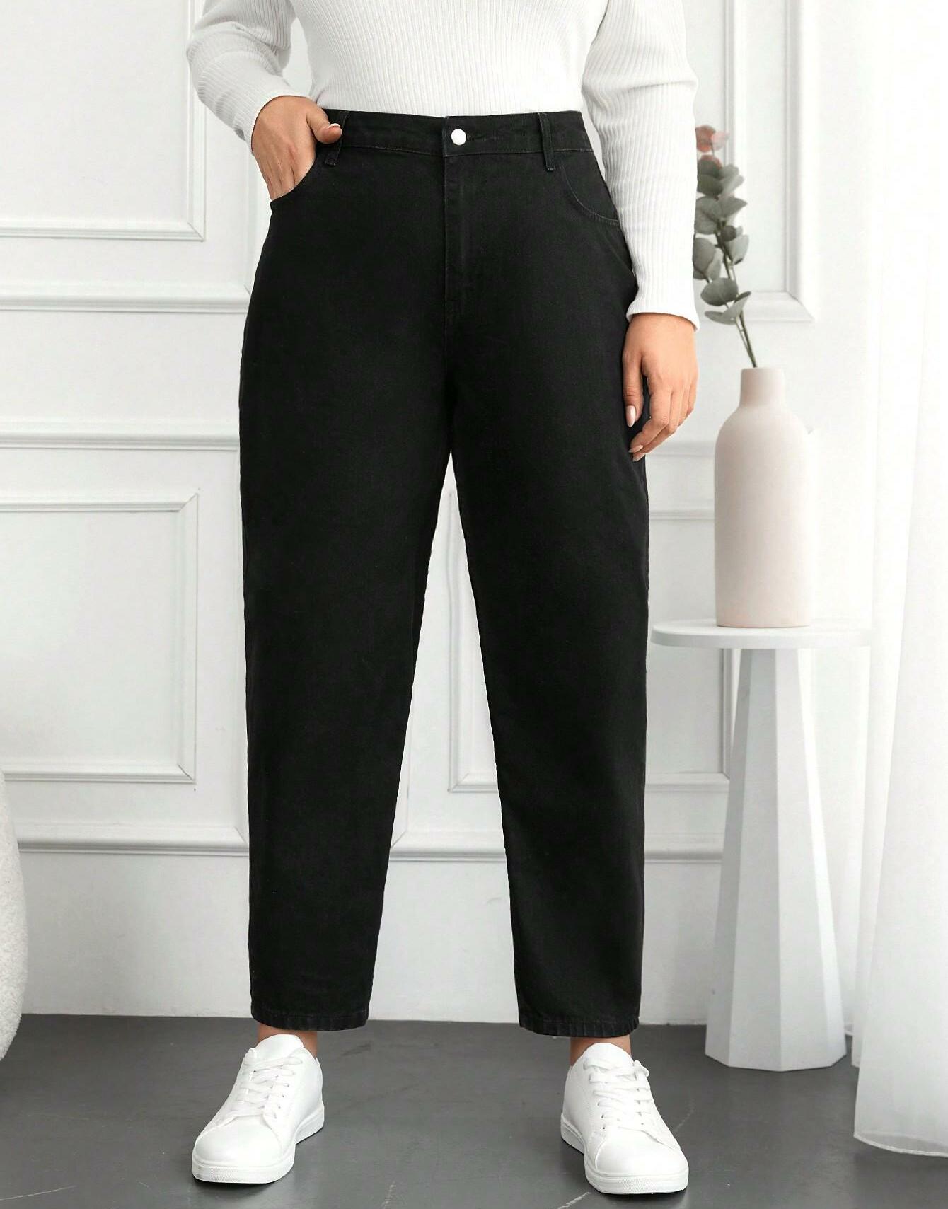 CZARNE SPODNIE MOM JEANS
