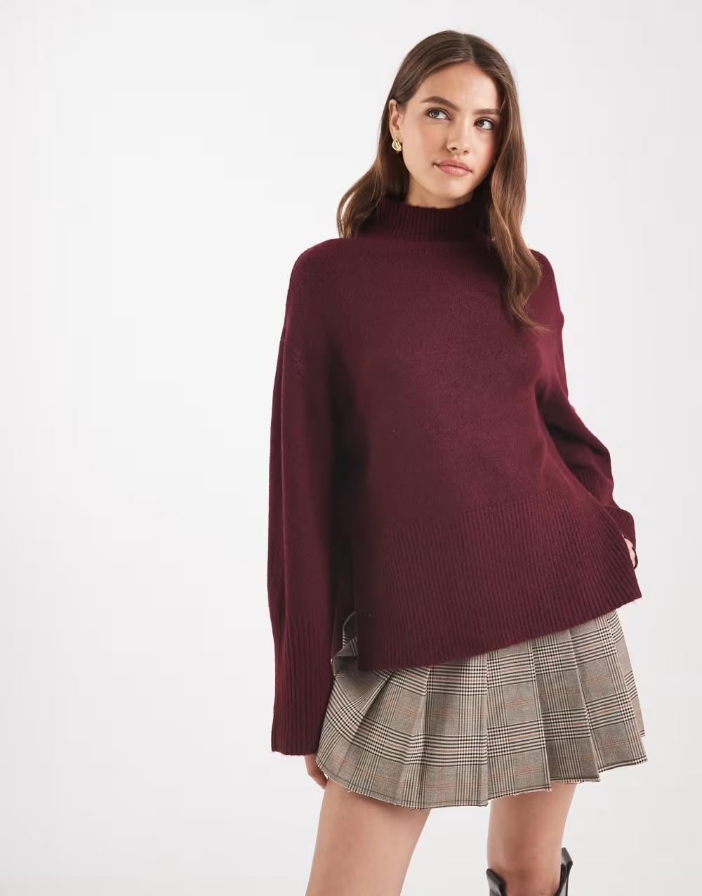 bordowy sweter golf