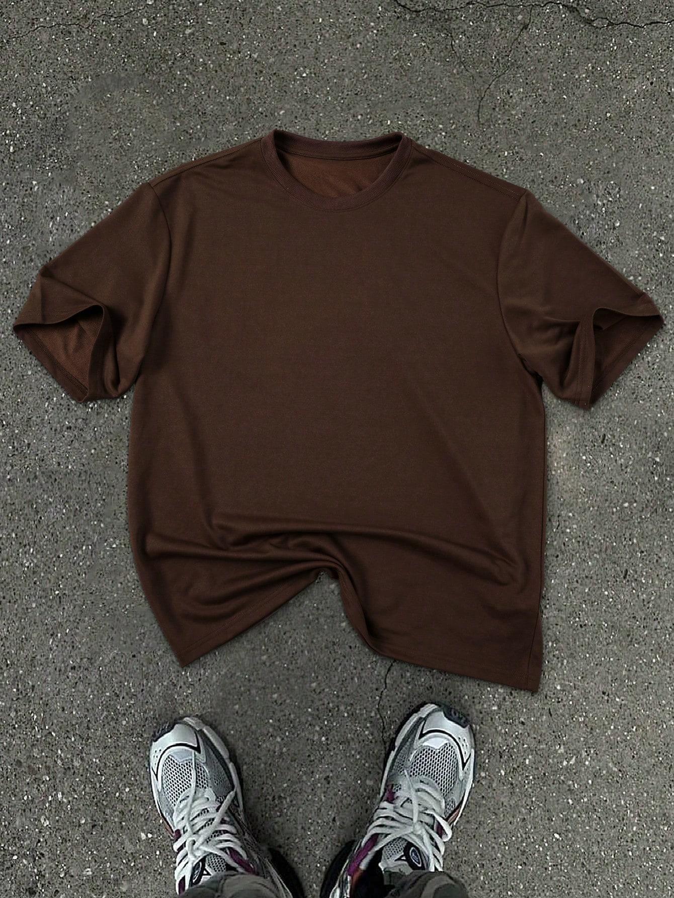 BRĄZOWY T-SHIRT okrągły dekolt 