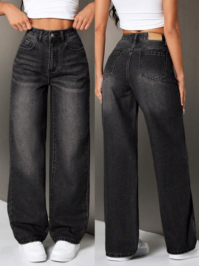 CZARNE SPODNIE JEANS PROSTA NOGAWKA 